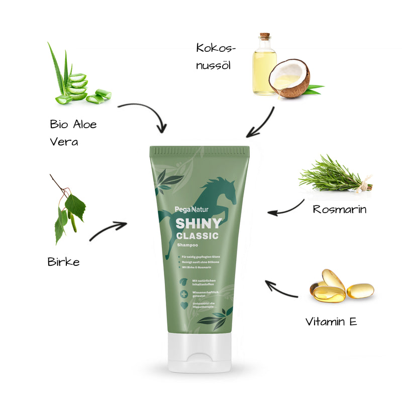 PegaNatur SHINY CLASSIC Shampoo für dein Pferd mit natürlichen Inhaltsstoffen
